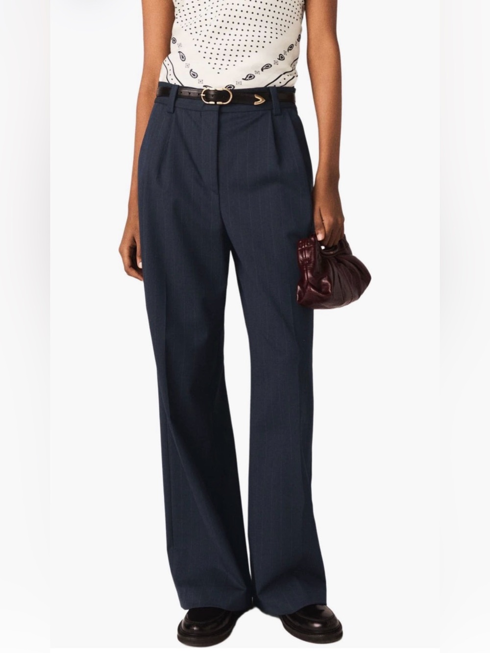 Maje navy blue pinstripe wool trousers 36 S quiet luxury